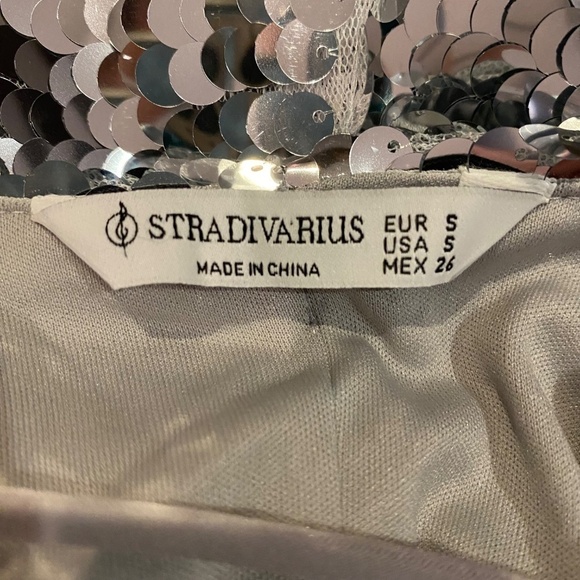 NWOT Stradivarius Silver Sequin Swiftie Metallic Spacecore Prom Mini Dress S - Picture 11 of 12